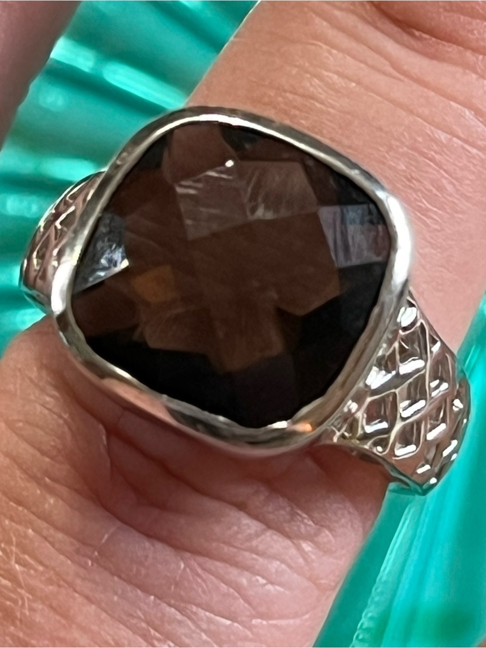 Vintage BBJ Sterling Silver 925 Smokey Quartz Filigree Ring - Size 6.75
